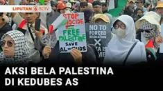 Ratusan orang yang tergabung dalam Aliansi Pemuda Indonesia (API) menggelar aksi bela Palestina di depan Kedutaan Besar Amerika Serikat, Gambir, Jakarta Pusat. Pengunjuk rasa mendesak Amerika Serikat berhenti memberi dukungan terhadap Israel yang ter...