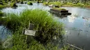 Pemandangan makam yang terendam di area Tempat Pemakaman Umum (TPU) Tanah Kusir, Jakarta, Selasa (25/4). Di TPU Tanah Kusir ini karena kerap tergenang banjir ketika terjadi hujan lebat. (Liputan6.com/Gempur M. Surya)