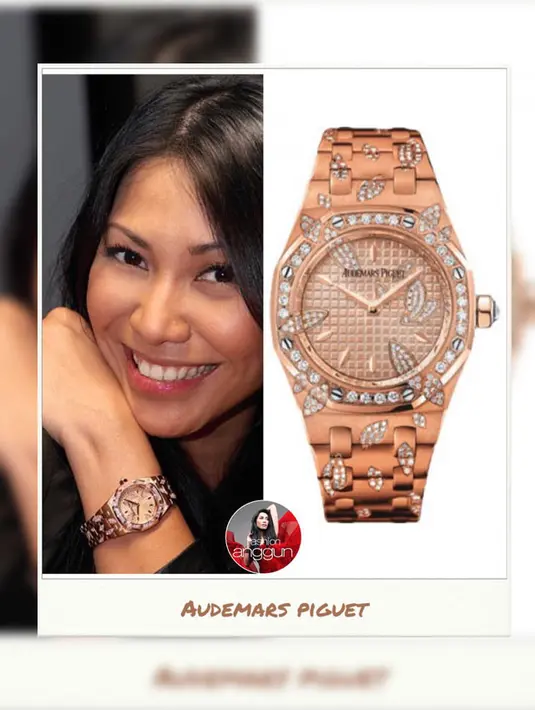 Anggun terlihat mengenakan jam tangan Audemars Piguet seri Royal Oak Diamond. Jam berhias diamond ini berharga Rp 1,2 miliar. (Foto: instagram.com/fashion.anggun)