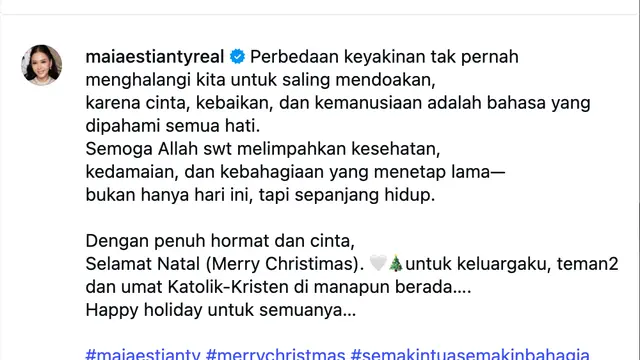 Ucapan selamat Natal dari Maia Estianty. (Foto: Dok. Instagram @maiaestiantyreal)