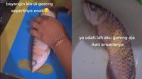Aksi istri goreng ikan arwana milik suami (Sumber: TikTok/miakurniawan01)