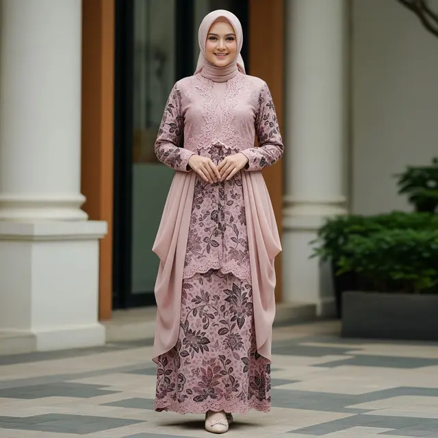Model Gamis Batik Brokat Kombinasi Sifon