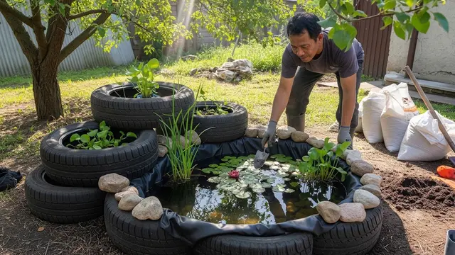 Cara Membuat Kolam Mini dari Ban Bekas/AI Generated