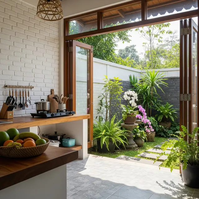 Desain Dapur Kecil Ala Tropis Semi Outdoor untuk Rumah Kampung