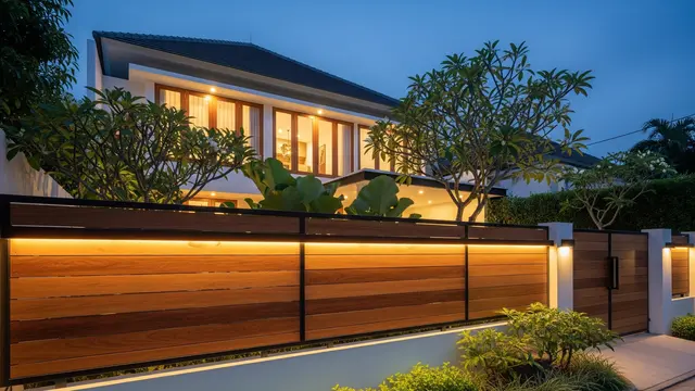 Pagar Kombinasi Woodplank dan Besi untuk Nuansa Hangat Modern