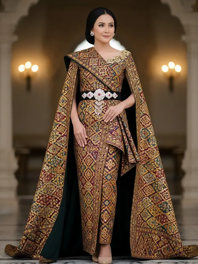 Model Long Dress Brokat Cape