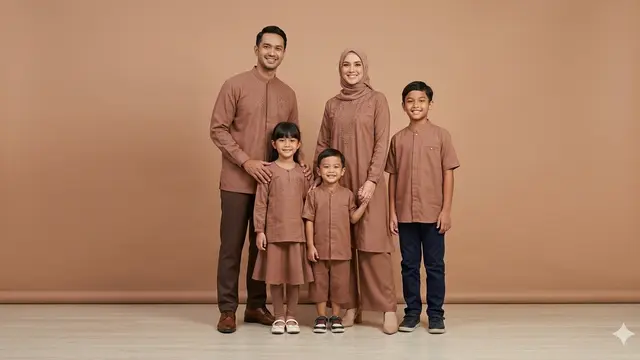 Model Baju Lebaran Keluarga Tema Earth Tone. AI