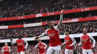 Selebrasi Gabriel Megalhaes usai membawa Arsenal unggul atas Crystal Palace dalam lanjutan Premier League 2023/2024, Sabtu (20/1/2024) malam WIB. (AFP/Ben Stansall)