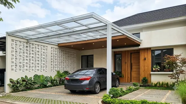 Desain Carport dengan Roster dan Kanopi Baja Ringan (AI Generated)