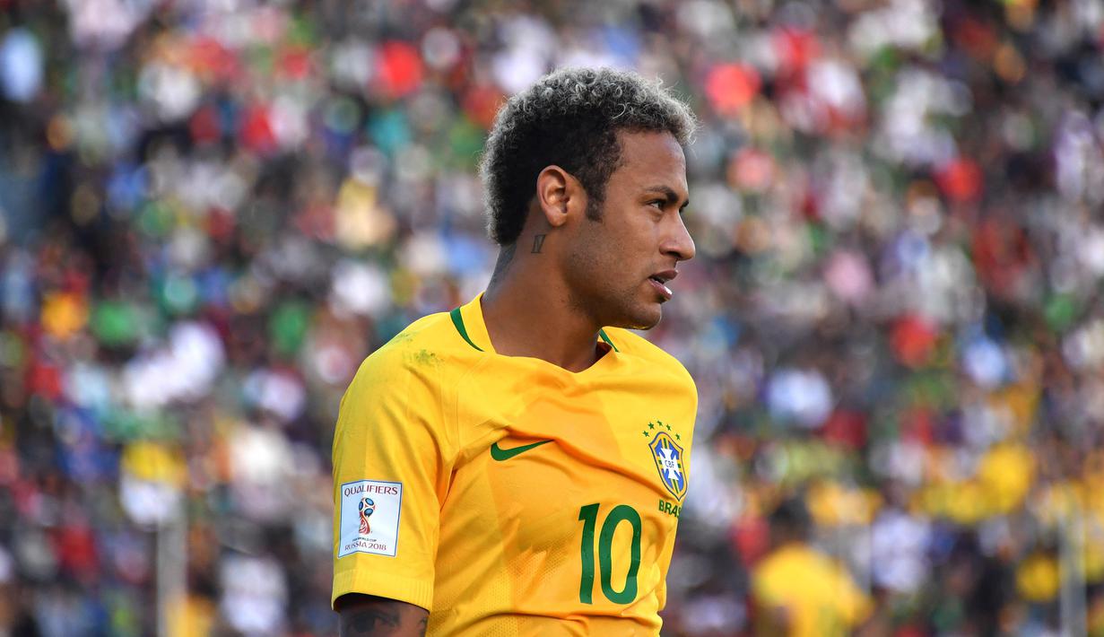 Neymar hingga laga melawan Bolivia di La Paz,  (5/10/2017). hanya mencetak enam gol untuk timnas Brasil. (AFP/Nelson Almeida)