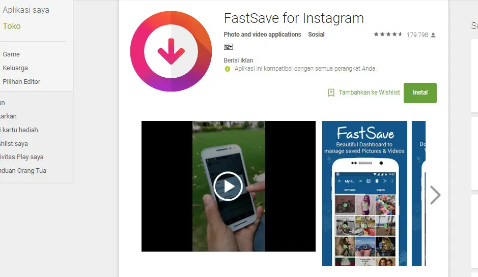 Aplikasi Fast Saver for Instagram untuk mengunduh video di Instagram (Sumber: Google Play Store)