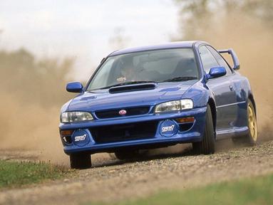 Subaru Impreza WRX 22B STI dibuat pada tahun 1997 untuk merayakan tiga kali kemenangan Subaru di ajang World Rally Championship (WRC) di era 1990an. Tenaganya ditingkatkan dari versi WRX STI biasa. Mesinnya memiliki kapasitas 2.200cc 4-silinder boxer bertenaga 280 Hp yang disalurkan ke empat roda melalui transmisi manual 5-percepatan. Mobil ini hanya diproduksi sebanyak 400 unit di seluruh dunia. (Source: caranddriver.com)