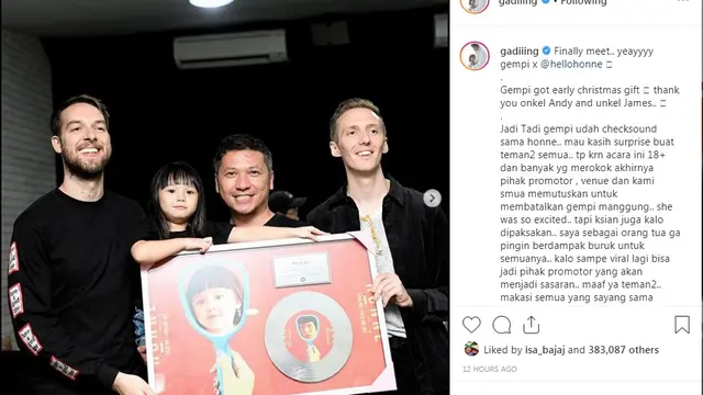 Gempi bersama band Honne (Foto: Instagram/@gadiiing)