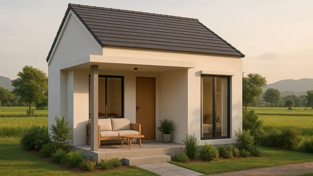 Gambar Rumah Sederhana Ukuran 6x9 Meter di Desa dengan Ruang Tamu di Teras