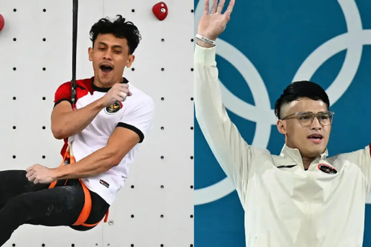 Debut Gemilang Veddriq Leonardo di Olimpiade, Emas Pertama dari Panjat Tebing. Rekor Terpecahkan! Rizki Juniansyah Raih Emas di Angkat Besi Olimpiade 2024 (AFP/Fabrice Coffriri) (Miguel MEDINA/AFP)