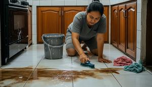 Membersihkan Lantai Dapur Rumah yang Berminyak (Gemini AI)