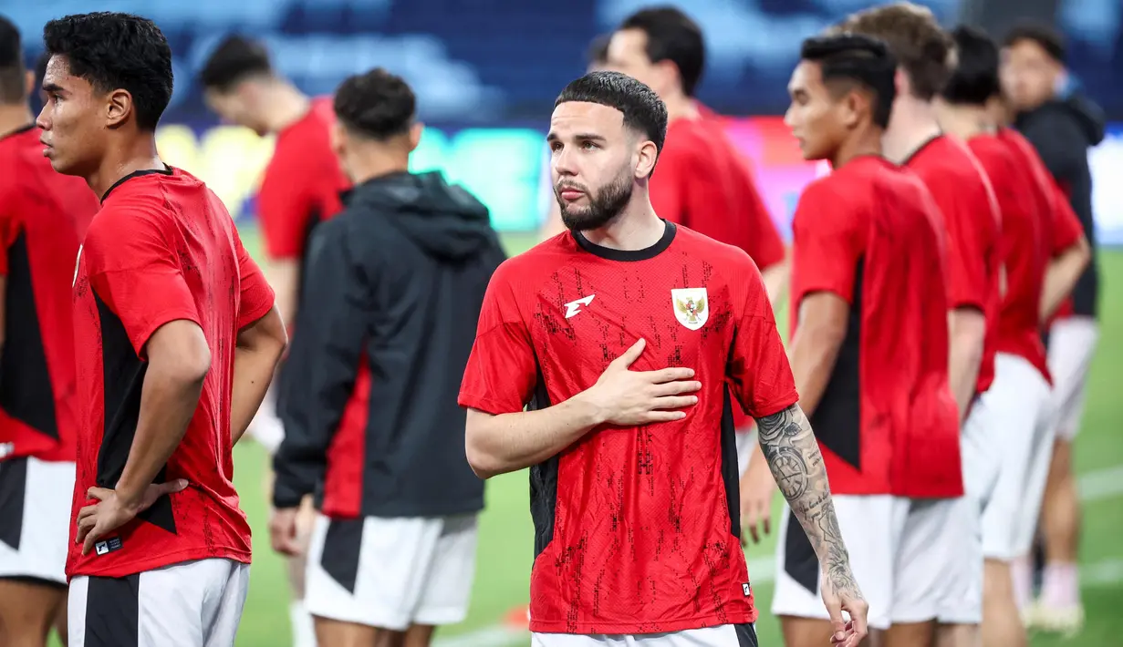 Latihan ini menjadi persiapan akhir Timnas Indonesia melawan Australia pada lanjutan putaran ketiga Kualifikasi Piala Dunia 2026 Zona Asia. (DAVID GRAY/AFP)