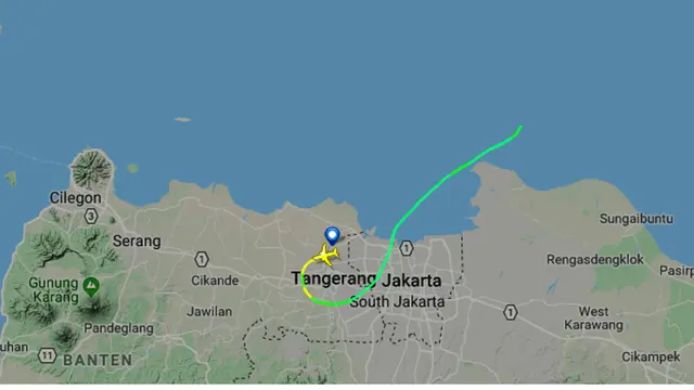 Rute terakhir yang ditempuh pesawat Lion Air JT 610 dari Jakarta ke Pangkalpinang (Google/FlightRadar)