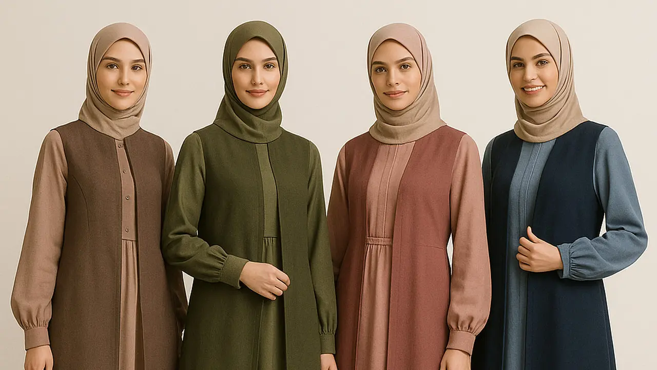Model Gamis Kombinasi Rompi Panjang Lengan Balon