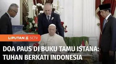 Hari pertama agenda apostoliknya di Indonesia, Paus Fransiskus melakukan kunjungan ke Istana Merdeka, bertemu Presiden Joko Widodo. Ada yang menarik, sebelum masuk Paus Fransiskus sempat membubuhkan pesan yang mendalam saat mengisi buku tamu istana.