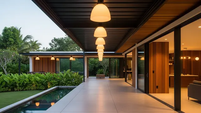 Kanopi Memanjang dengan Lampu Gantung Berderet