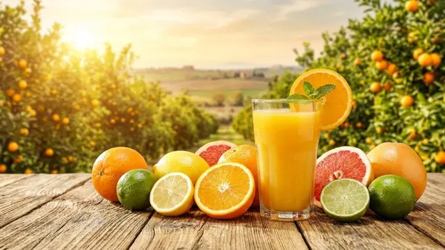 Ilustrasi Jus Jeruk, Minuman yang Mengandung Kolagen/Gemini AI