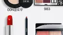 Selanjutnya untuk lipstik, Han So Hee menggunakan Rouge Dior Couture velvet matte lipstick, Dior Contour Lip liner pencil-intense couture colour Lip Liner, dan terakhir DIOR Rouge Blush Colour & Glow yang bikin pipinya terlihat lebih bersinar. [@kangyewon/@hastation/@hansohee4ever).