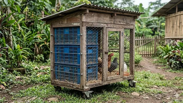 Kandang Ayam Portable dengan Roda dari Barang Bekas, Hemat Biaya dan Praktis