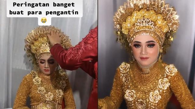 Tak Kuat Tahan Beban Mahkota Adat, Wanita Ini Mual dan Ingin Pingsan di Pelaminan