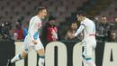 Ekspresi pemain Napoli, Piotr Zielinski, setelah membobol gawang Inter Milan pada menit ke-2. (AFP/Carlo Hermann)