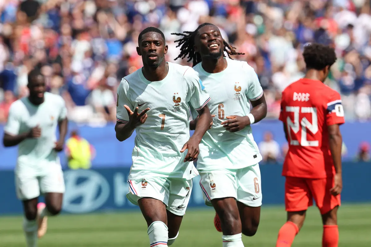 Selebrasi Ousmane Dembele saat Prancis mencukur Norwegia