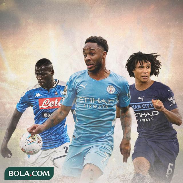 Ilustrasi - Raheem Sterling dikelilingi Kalidou Koulibaly dan Nathan Ake