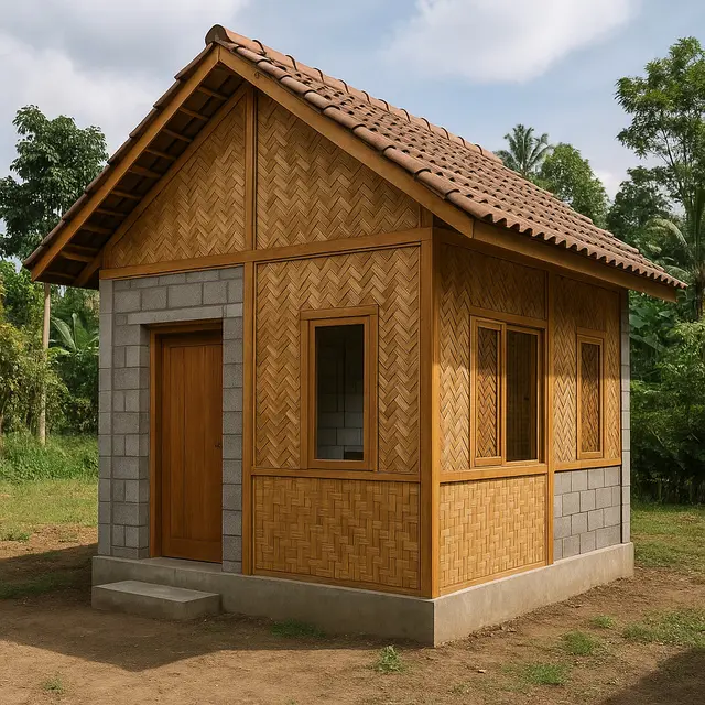 Model Rumah Kecil 5x5 Meter dari Batako dan Bambu
