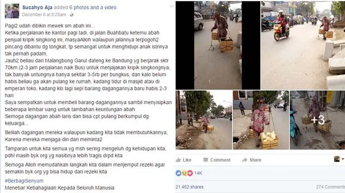 Kakek Penjual Keripik | Sumber Foto: facebook.com/Sucahyono Aja