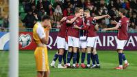 Bagi Haaland, itu adalah gol ke-39 dari 40 penampilan untuk timnas Norwegia sejak 2019. (AP Photo/Aurel Obreja)