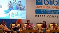 Suasana konferensi pers Blibli.com Superliga Junior 2017 yang akan memperebutkan Piala Liem Swie King dan Susy Susanti di Ayana Ballroom Midplaza, Jakarta, Selasa (21/11/2017). (Bola.com/Budi Prasetyo Harsono)
