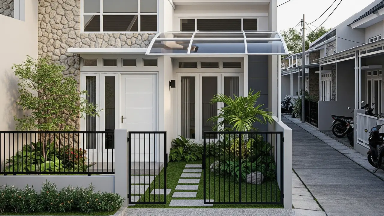 Model Rumah Tipe 45 Murah dengan Atap Pelana di Gang Perumahan Sempit. Gemini
