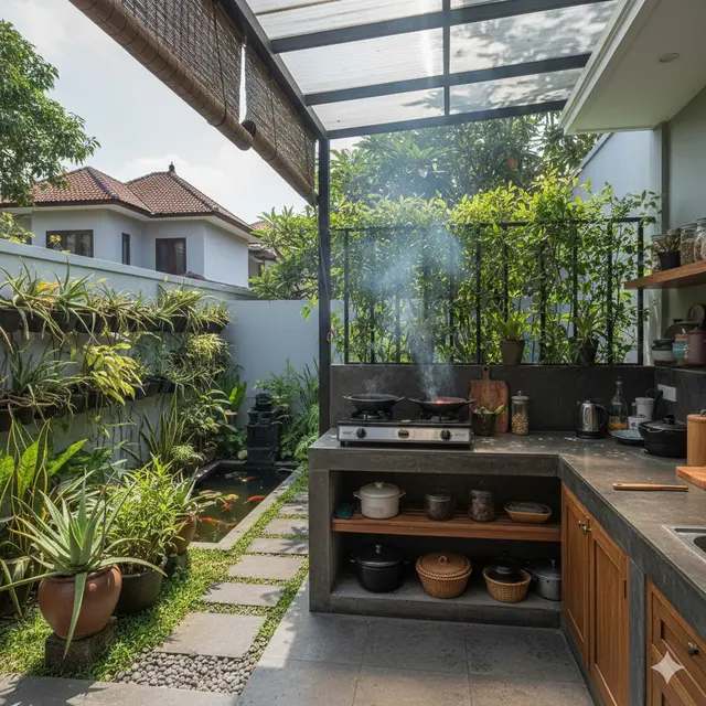 Desain Dapur Terbuka yang Asapnya Tidak Mengarah ke Rumah Tetangga (Foto: Gemini AI)