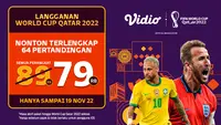 Piala Dunia 2022 akan tayang di layanan platform live streaming Vidio. Jangan sampai terlewat ya, karena ada diskon spesial berlangganan.