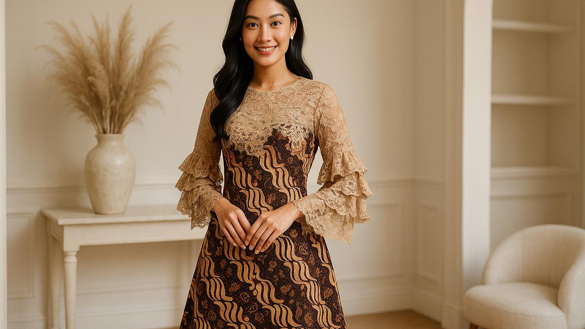 15 Model Dress Batik Kombinasi Brokat Lengan Panjang, Anggun dan Modern untuk Berbagai Acara