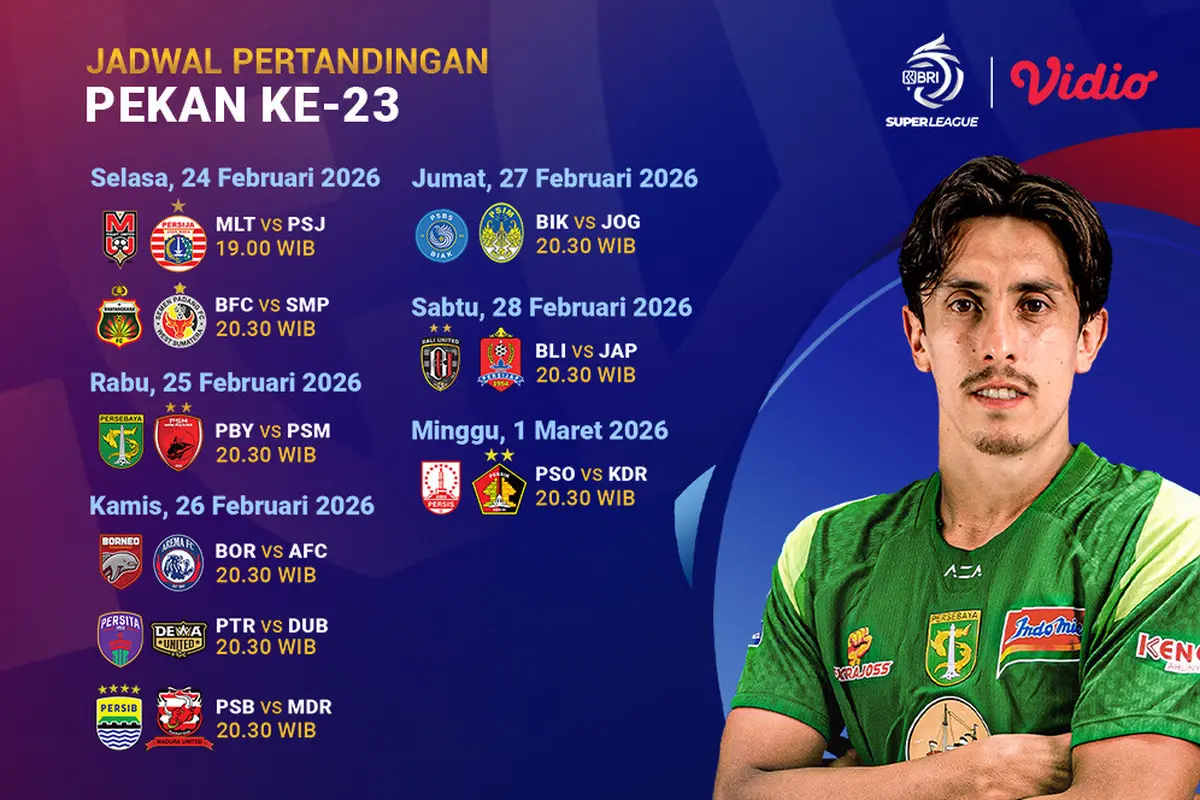 Jadwal BRI Super League Pekan ke-23 Musim 2025-26