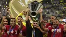 Qatar memastikan kemenangan atas Yordania dengan skor 3-1 dan berhasil mempertahankan status sebagai juara Piala Asia yang pernah diraih sebelumnya pada 2019. (Giuseppe CACACE/AFP)