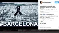 Jordi Alba memberikan hastag Barcelona pada akun Instagram miliknya sebagai bentuk simpatik terhadap korban teror Barcelona. (Bola.com/Instagram/Jordi Alba)