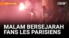 Suporter Paris Saint-Germain berpesta di sekitar Parc des Princes usai tim kesayangan mereka sukses gulung Inter Milan di final Liga Champions.