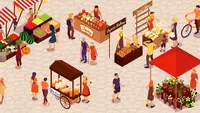 Ilustrasi pasar tradisional, jual beli, transaksi ekonomi. (Image by macrovector</a> on Freepik)