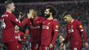 mencetak gol ke gawang Southampton pada pertandingan Liga Inggris di Stadion Anfield, Sabtu (1/2/2020). Salah mencetak dua gol dipertandingan ini dan mengantar Liverpool menang telak 4-0. (AP Photo/Jon Super)