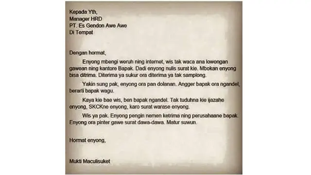 Surat Lamaran Kerja (Sumber: Brilio)