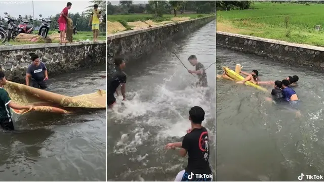 Sambut Bulan Ramadan, Ini Momen Seru Pemuda Nyuci Tikar Sambil Main Air