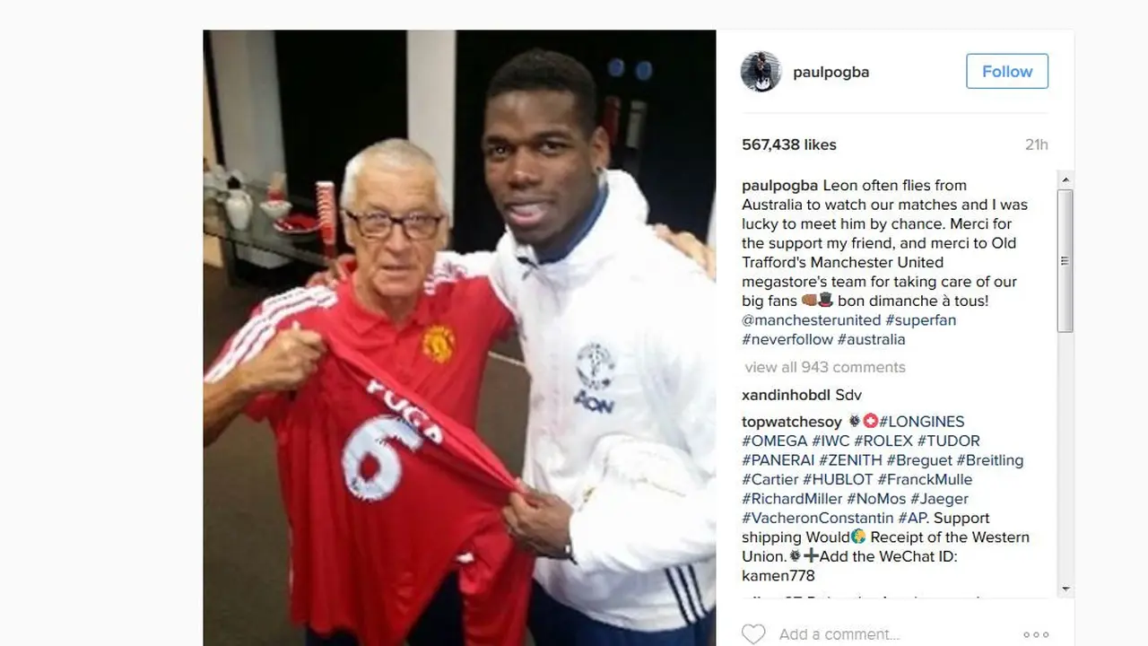 Paul Pogba memberikan kenang-kenangan yang tak terlupakan bagi suporter asal Australia, Leon