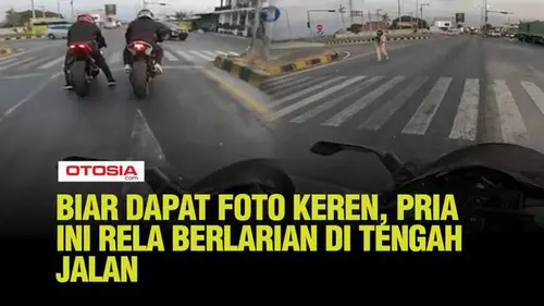 Seorang Pria Rela Berlarian di Tengah Jalan Demi Dapatkan Foto Keren, Pengendara Lain Auto Ngakak